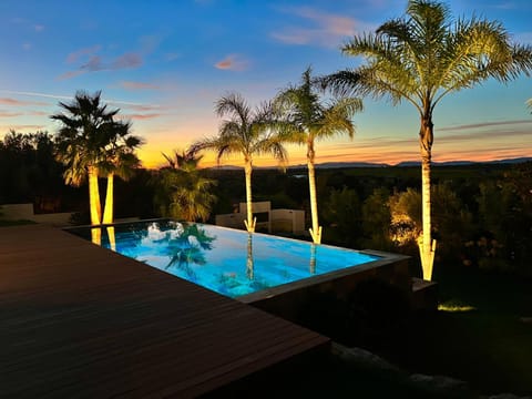 Natural landscape, Pool view, Swimming pool, Sunset, sunbed