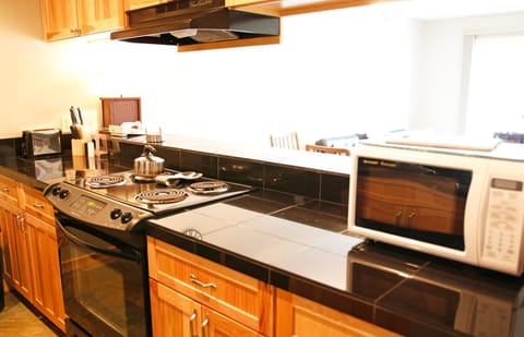 Kitchen or kitchenette, dishwasher, stove