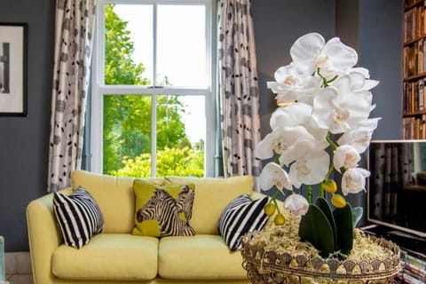 Library, Living room, Seating area, Garden view