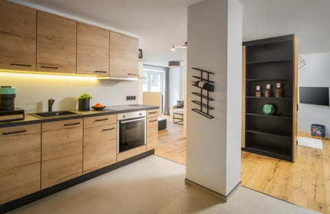 Kitchen or kitchenette, stove, kitchen