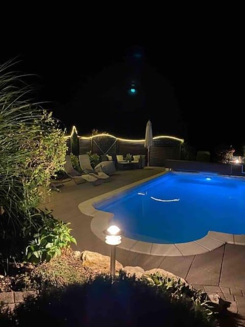 Night, Pool view, Swimming pool