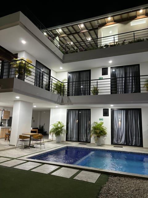 Night, Balcony/Terrace, Pool view, Swimming pool