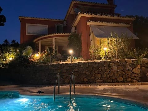 Property building, Night, Swimming pool