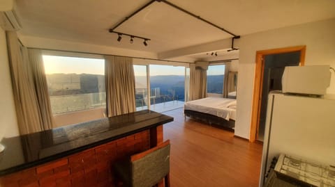 Bed, Natural landscape, Kitchen or kitchenette, Photo of the whole room, Bedroom, Mountain view, minibar