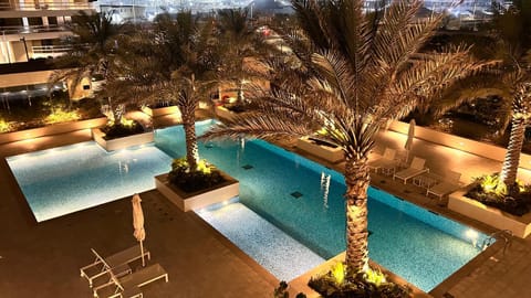 Night, Pool view, Swimming pool