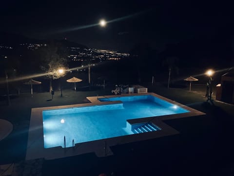 Property building, Night, Natural landscape, Pool view, Swimming pool