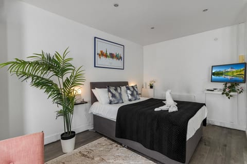 Bed, TV and multimedia, Decorative detail, Decorative detail, Seating area, Bedroom, Pets, internet, internet, pet friendly, towels