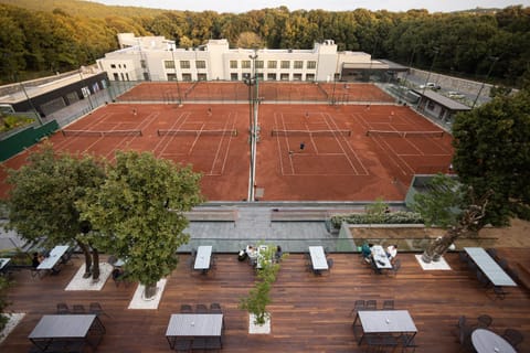 Property building, Bird's eye view, View (from property/room), Tennis court