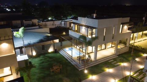 Property building, Night, Balcony/Terrace, Pool view, Swimming pool