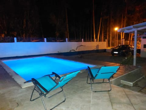 Patio, Night, Pool view, Swimming pool, Parking, sunbed