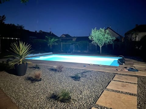 Night, Garden, Pool view, Swimming pool