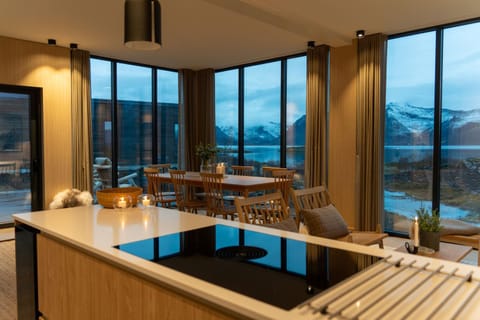 Natural landscape, View (from property/room), Kitchen or kitchenette, Dining area, Mountain view, Sea view, kitchen