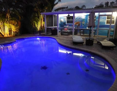 Night, Pool view, Swimming pool