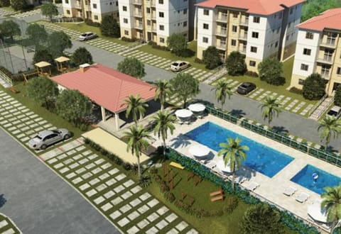 Property building, Neighbourhood, Bird's eye view, Garden, Garden view, Pool view, Street view, Swimming pool