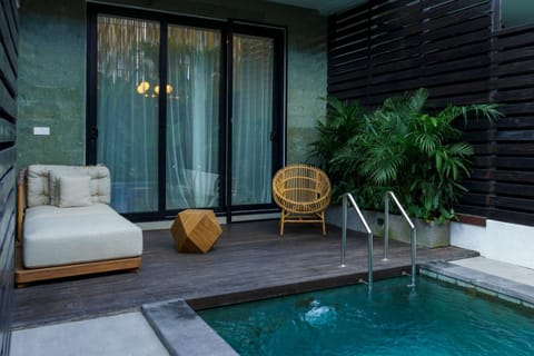 Patio, Natural landscape, Living room, Seating area, Pool view, Swimming pool, sunbed