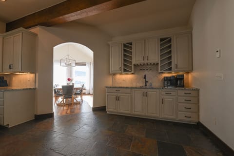 The bar area which features a Keurig and regular drip coffee makers