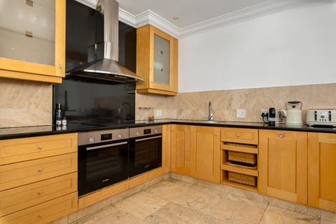 Luxury Apartment | Private kitchen | Full-size fridge, microwave, oven, stovetop