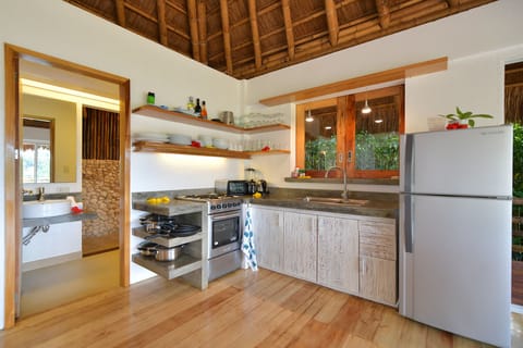 Moon Villa | Private kitchen | Full-size fridge, oven, stovetop, electric kettle