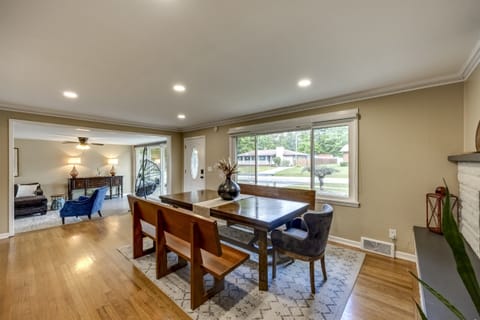 Gather the whole crew around this stunning oversized table with cozy seating!