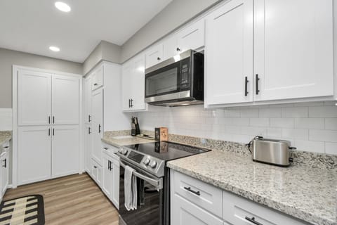 Plenty of pantry space holds all your favorite snacks, making it feel like home