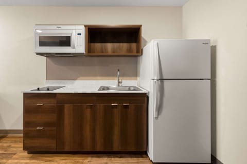 Full-size fridge, microwave, stovetop