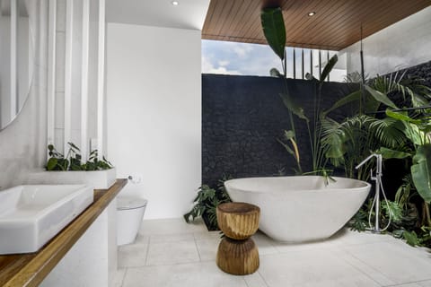 Deluxe Villa, 1 Bedroom, Private Pool | Bathroom | Separate tub and shower, rainfall showerhead, free toiletries