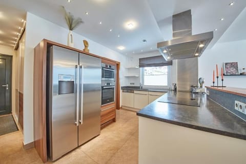 Deluxe Apartment | Private kitchen | Fridge, microwave, oven, stovetop