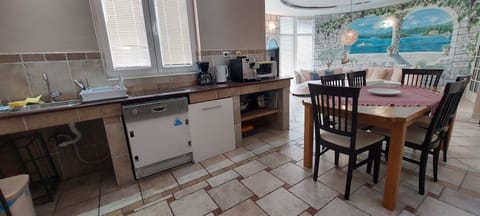 Family Apartment | Private kitchen | Full-size fridge, oven, stovetop, highchair