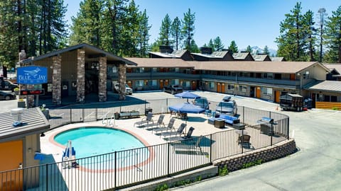 Pool view and parking area
