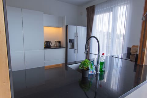 Premium Penthouse | Private kitchen | Full-size fridge, espresso maker, coffee/tea maker, electric kettle