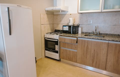 Deluxe Apartment | Private kitchen | Full-size fridge, microwave, oven, electric kettle