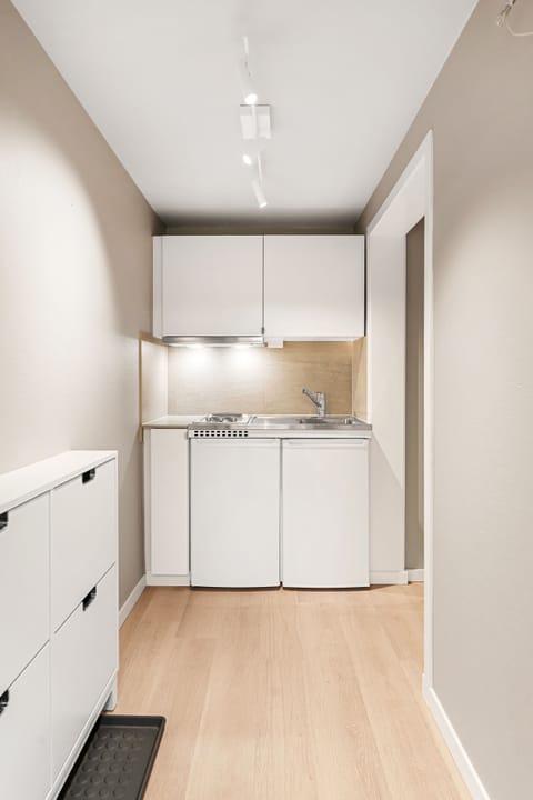 Studio apartment with alcove | Private kitchen | Mini-fridge, oven, stovetop, electric kettle