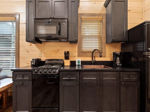 Cabin, 2 Queen Beds, Kitchen, Mountain View (unit 1) | Private kitchen | Fridge, microwave, oven, stovetop