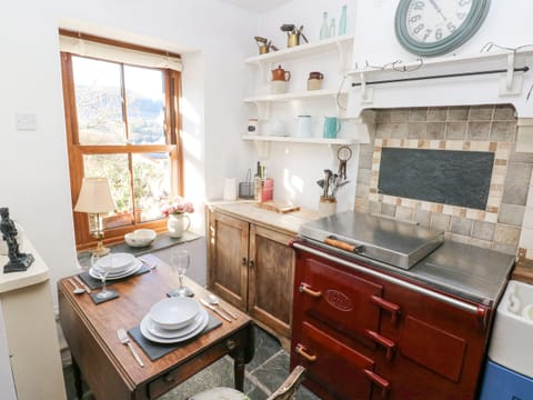 Fridge, electric kettle, toaster, cookware/dishes/utensils