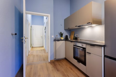 City Apartment | Private kitchen | Full-size fridge, oven, stovetop, electric kettle