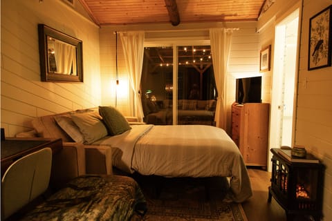 The couch converts to a comfy double bed at night.