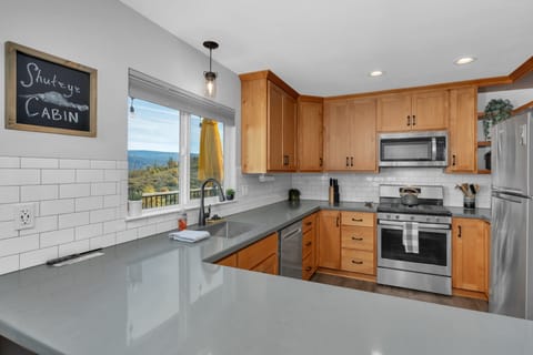 Cabin, 2 Queen Beds, Patio, Mountain View (Shuteye Cabin) | Private kitchen | Fridge, microwave, oven, stovetop