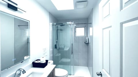 Comfort Room | Bathroom | Shower, rainfall showerhead, hair dryer, slippers