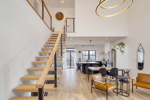 Stunning interior boasts a chic industrial style.