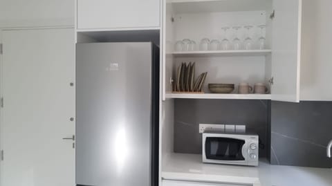 Full-size fridge, microwave, oven, dishwasher