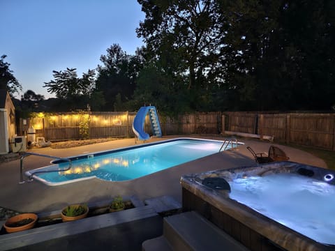 Our awesome heated pool and hot tub. The pool is closed from the 1st of October to Mid May each year for winter