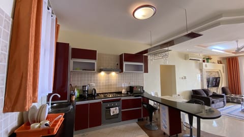 Comfort Apartment | Private kitchen | Fridge, microwave, cookware/dishes/utensils