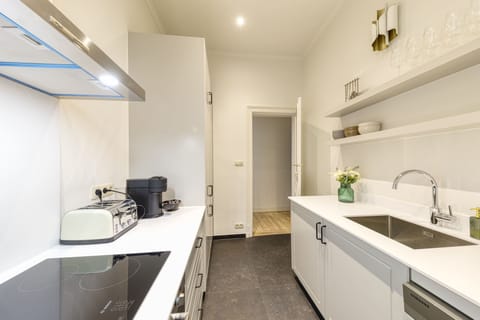 Luxury Apartment | Private kitchen | Full-size fridge, microwave, oven, stovetop