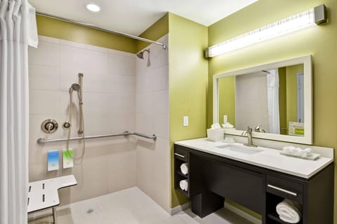 Suite, 1 Queen Bed, Accessible, Non Smoking (Roll-In Shower) | Bathroom | Designer toiletries, hair dryer, towels, soap