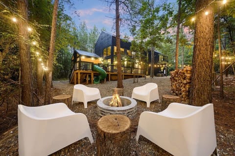 Enjoy S'mores and stories out by the fire, surrounded by twinkling lights