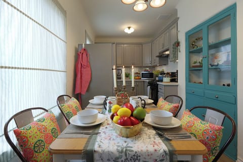 A charming dining nook with a beautifully set table