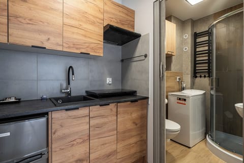 City Studio | Private kitchenette | Fridge, microwave, stovetop, cookware/dishes/utensils