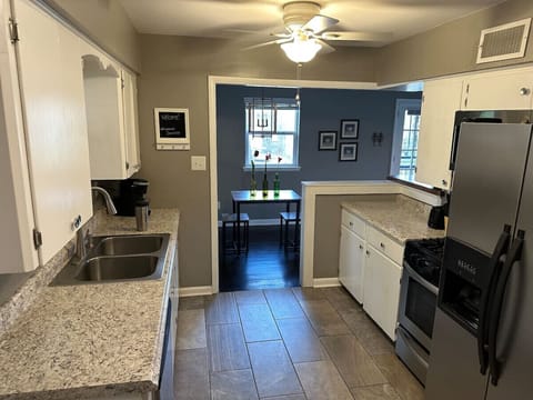 Spacious kitchen flows into the dining area