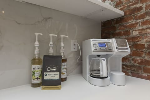 Custom Hollyhock Coffee blend from local coffee company and K-cups and tea. Pumps to add spice to any drink!