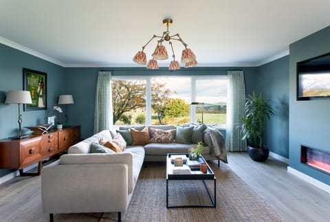 Overthickside Cottage - stylish sitting room with large corner sofa, Smart TV and electric fire